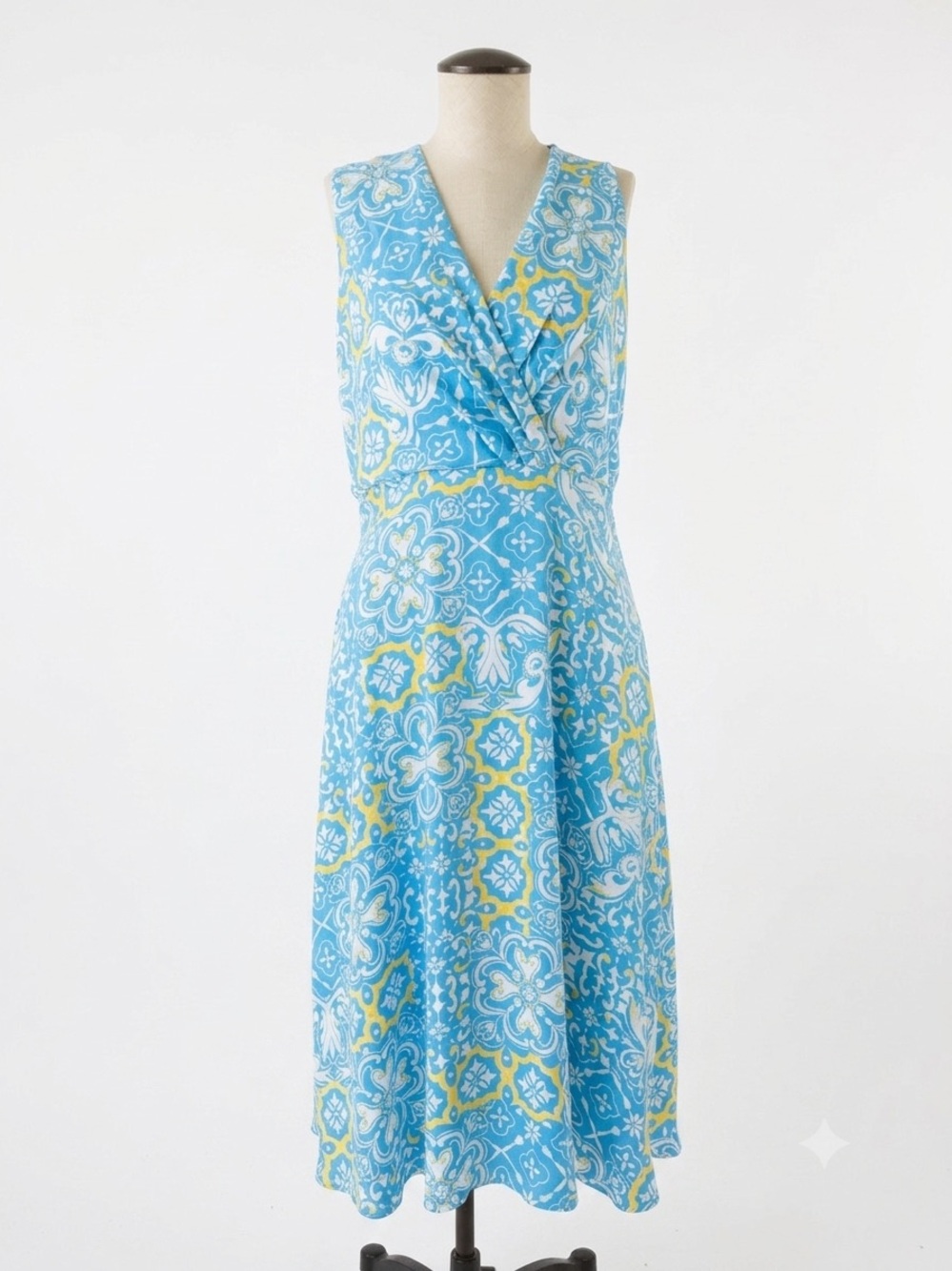Ann Taylor Blue and yellow Amalfi Coast tile print midi dress. Sz 2